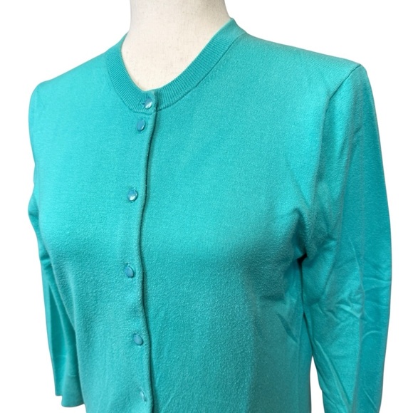 J. Crew Aqua Teal Button-Up Cotton Blend Cardigan Size M #1779 - Picture 2 of 4